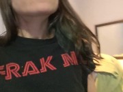 Tease from a cute nerdy girl with small tits and slutty eyes
