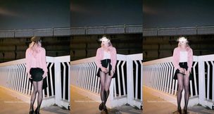 Sissy cum walk on overpass drenched in thai ladyboy fuck juice