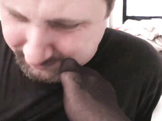 Feet in pantyhose stuffed in serf's mouth