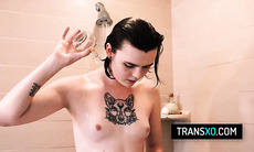 Hot trans teen Lain Arbor masturbates in the shower