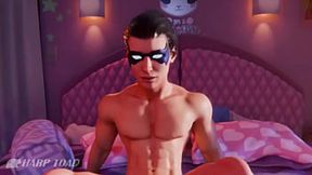 Starfire gives deepthroat blowjob and works big shaft
