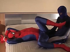 Gay in a Spiderman costume gets butt fucked by his nemesis in bed