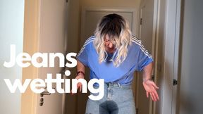 Bathroom Locked - Denim Shorts Drenched Outside the Door