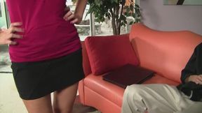 Slender blonde MILF Gets a facial in the office