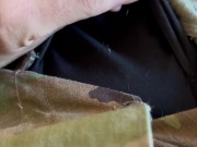 solider shooting a hot load of cum into some ranger panties and jerking off in uniform!