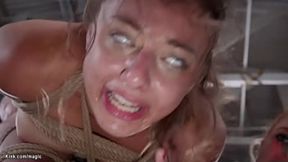 Blonde temptress pleases massive tool as stepsister joins in rough warehouse bondage session