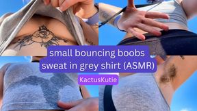 small bouncing boobs sweating in grey shirt ASMR