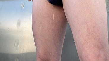 pee desperation: hot redhead guy (with ginger pubes) pissing in his tight see-through briefs - male omorashi