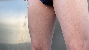 pee desperation: hot redhead guy (with ginger pubes) pissing in his tight see-through briefs - male omorashi