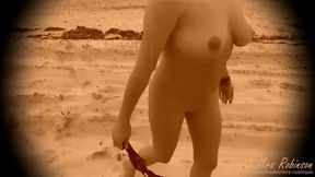 Flirty 1920s babe strips off bikini on the beach