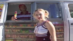 Beautyful wet pussy of cheerleader waits wide open for big penis stuff it