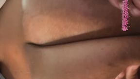 Busty ebony Goddess Titty lotion closeup