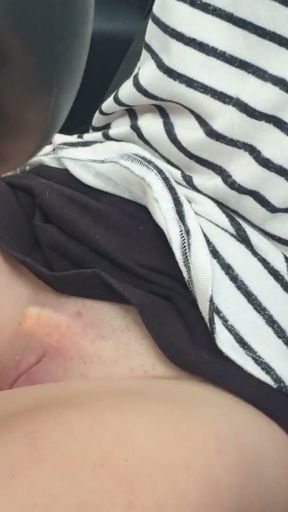 Skinny slut playing with her pussy while driving no panties   Clip 1