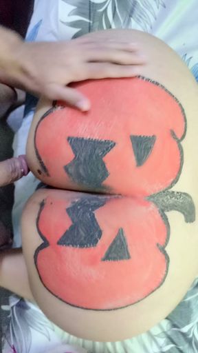 Gina and her Halloween Pumpkin Fucking in 4