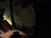 Tradie jerks and cums in the car while driving