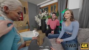 SWAP4K. A Sunday walk ended up as having a hot girl with in our bed, it was her first threesome