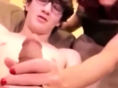 teen Naughty mature milf jerking off her 18yo roommate's big