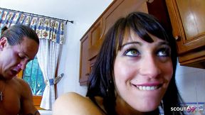 Skinny MILF Gabrielle fucked by big cock in the kitchen