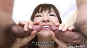 Asian Cutie With Tiny Boobs Loves To Play With Couple Of Dicks At Once