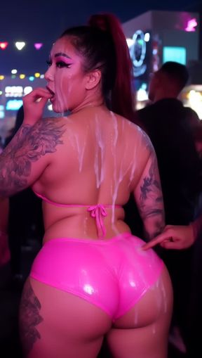 bukkake, facial, gooned porn, flirting with, video created by AI