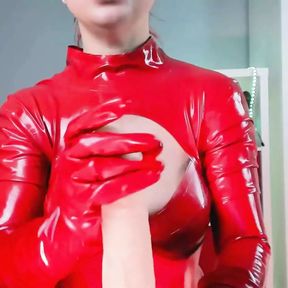 JOI: Red Latex Catsuit Red Latex Gloves