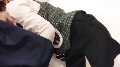 Office secretary creampie cum on her thighs while gagging on her mouth