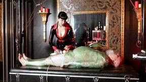 Chastity Jailbreaker: Mistress Porcelain Teases His Caged Cock Until He Breaks Free, and She Rubs His Cock Until He Cums Hard