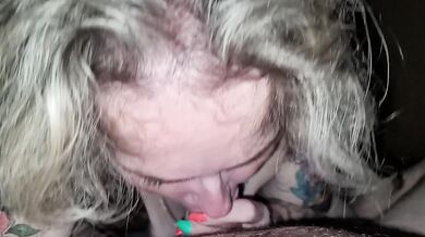 Hot girl sucks a dick for a long time. Give him a blowjob. He cums in her mouth
