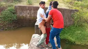 Sizzling Young Men Engage In Intense Forest Threesome By Water — Hindi Voices Add Spice