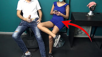 Unzipped uncut cock gets handjob in dentist waiting room