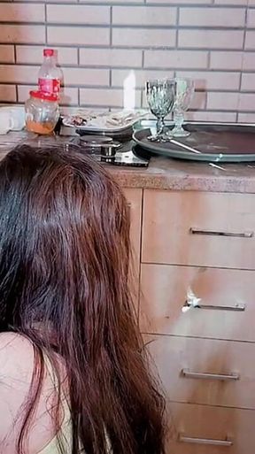 I Had Hot Sex with My Sister in the Kitchen and Ejaculated Inside Her Pussy and Cum Came Out of It