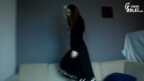 Watch this naughty 18-year-old girl tease her toes with her sexy bare feet in POV