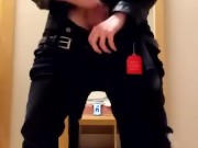 Trying on New Leather Jacket with Cum