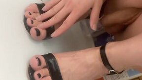 Femboy showers in heels and squirts