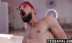 TS Emma Rose unloads her jizz inside Johnny Bs dark hole