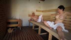 Really Risky and Fast Fucking in a Sauna, Squirting in the Mouth of Dada Deville