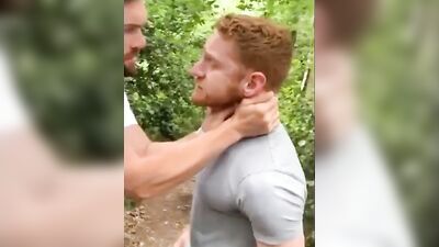 Redhead guy gets a blowjob from a horny hiker in the woods