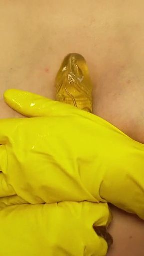 Indian Pregnant Stepsister in Yellow Gloves Plays with a Dildo and Talks Dirty
