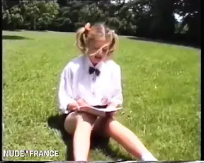 Blondie gets fucked on the lawn and drenched in sperm