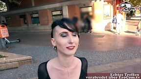 german petite brunette student teen with glasses at public pick up