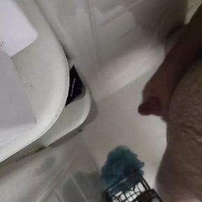 Hairy bear daddy shower solo jerk with cumshot