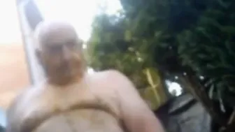 Mature Daddy Gives Handjob in Backyard