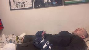 First-timer jizm in utter Hockey gear after teaching