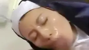 Japanese Teen Nun Seduced Soaked in Steamy Bukkake Session
