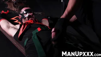 Marco Lorenzo edges and teases bound Gio Carrera in superhero role play