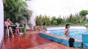 I Fuck My Latina Stepmom in the Bathroom of My House After Fucking Together in the Pool Real Amateur Sex