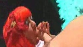 Redhead chick jerked off my long dick on a Halloween party