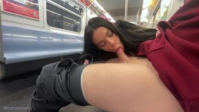 Hot Blowjob on Subway Tracks Makes Him Shoot