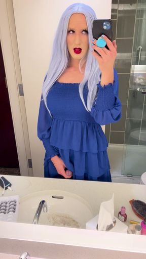 HOTTEST Crossdresser Stroking Cock in Bathroom