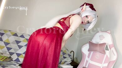 Frieren cosplay girlfriend gives me a wet Christmas POV hottie milking her pussy